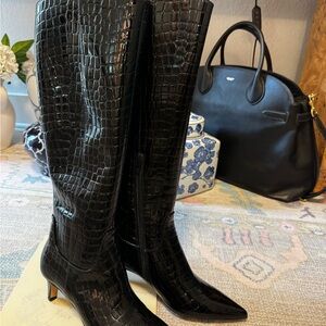 Dolce Vita Black Croc-Embossed Knee-High Boots - NEVER WORN!